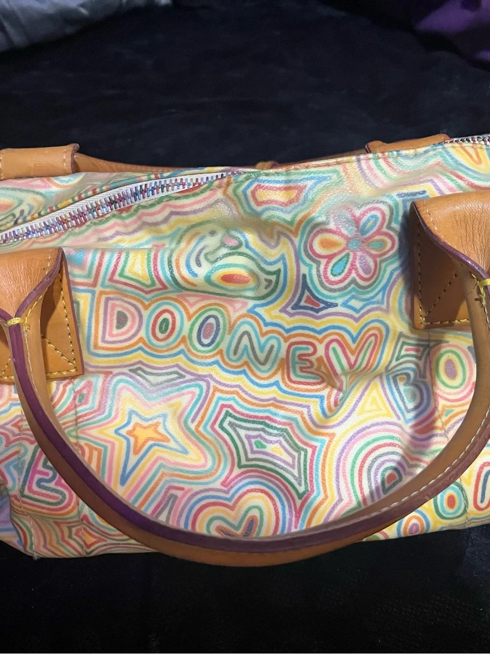 Vintage Dooney & Bourke Rainbow Doodle Graffiti Mini Duffle Satchel Bag RARE - Picture 3 of 5